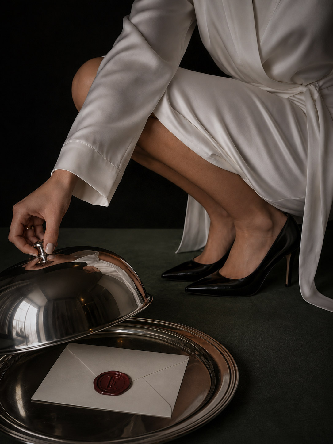 Butler service detail with a sealed invitation, part of Foodee Events' extra hospitality services
